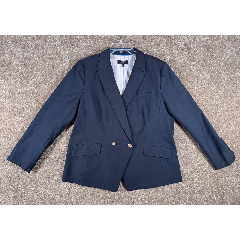 Talbots Women's Black Double Breasted Blazer Gold Buttons Size 18